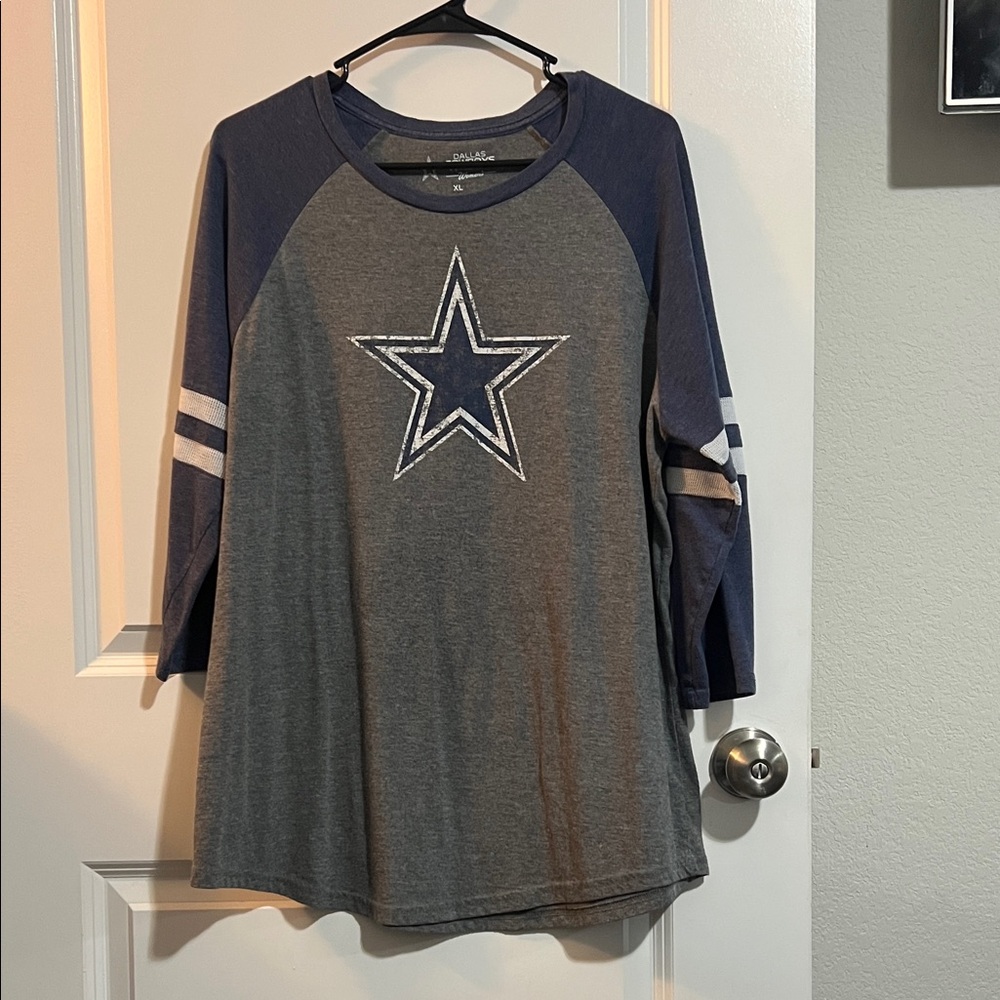 Comfy, boho Gray and Blue Dallas Cowboys Star Women's Top